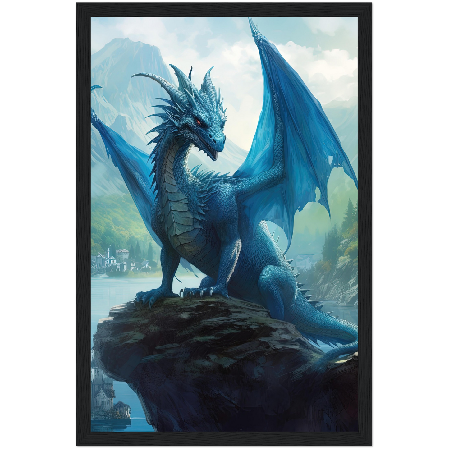 Blue Dragon Wall Art, Blue Dragon Poster, Fantasy Art Canvas Gift for Gamer - Poster, Canvas, Framed Art, Hanger option