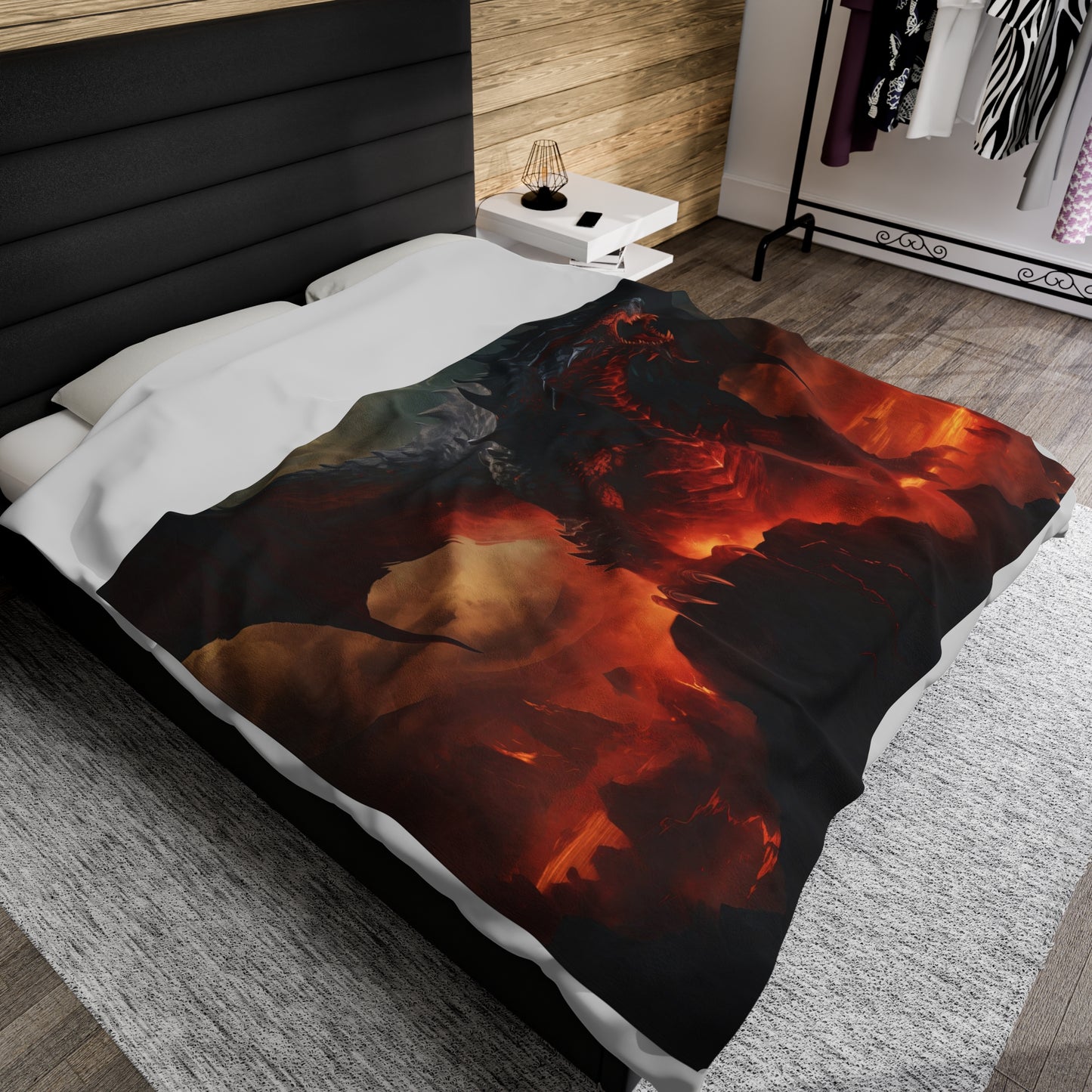 Couverture Dragon Noir - Couverture en Velours Dragon Volcanique Noir - Cadeau Geek Gamer