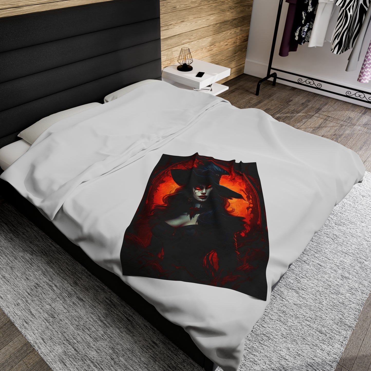Witch Vampire Halloween Velveteen Plush Blanket - Enchanting Darkness