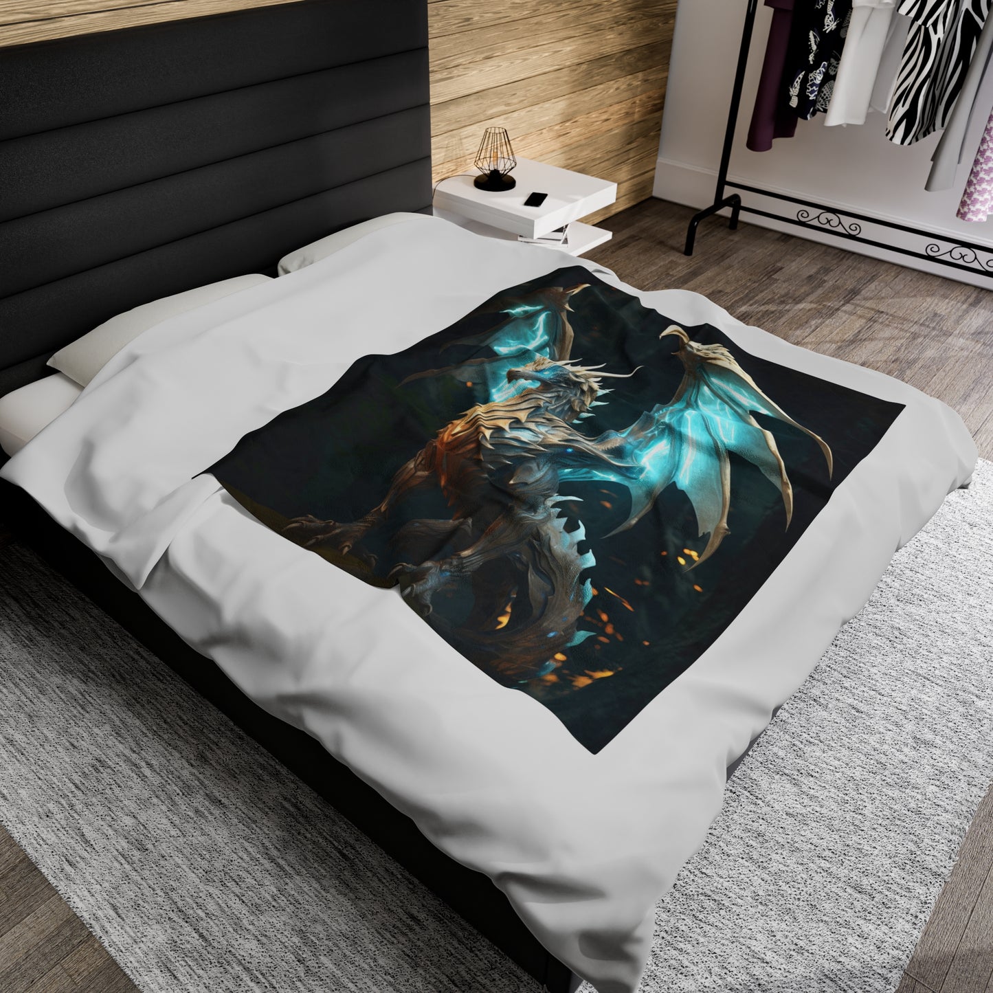 White Dragon Blanket - White Holy Dragon Velveteen Plush Blanket - Fantasy Gift for Gamer