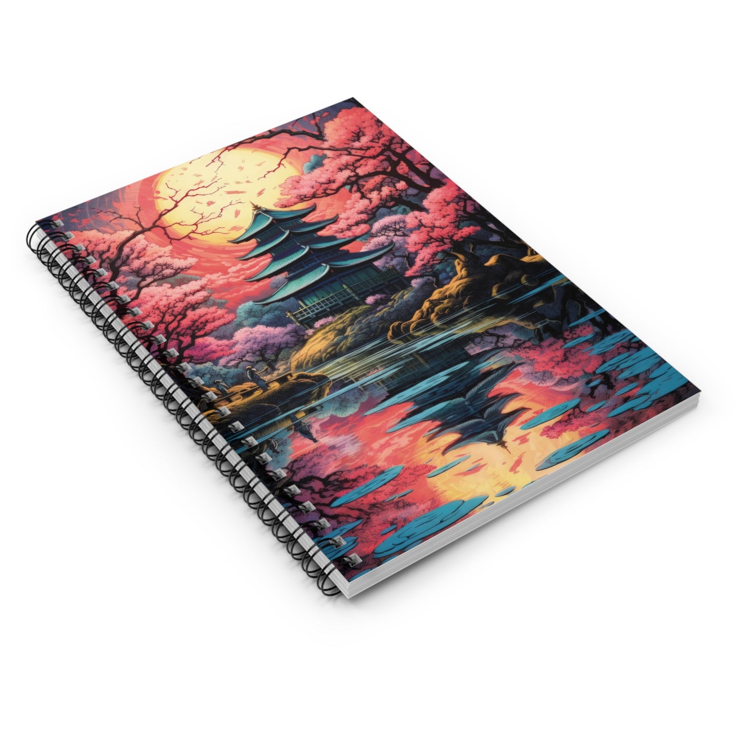 Spiral Notebook - Ruled Line - Japanese Zen garden with Cherry Blossoms