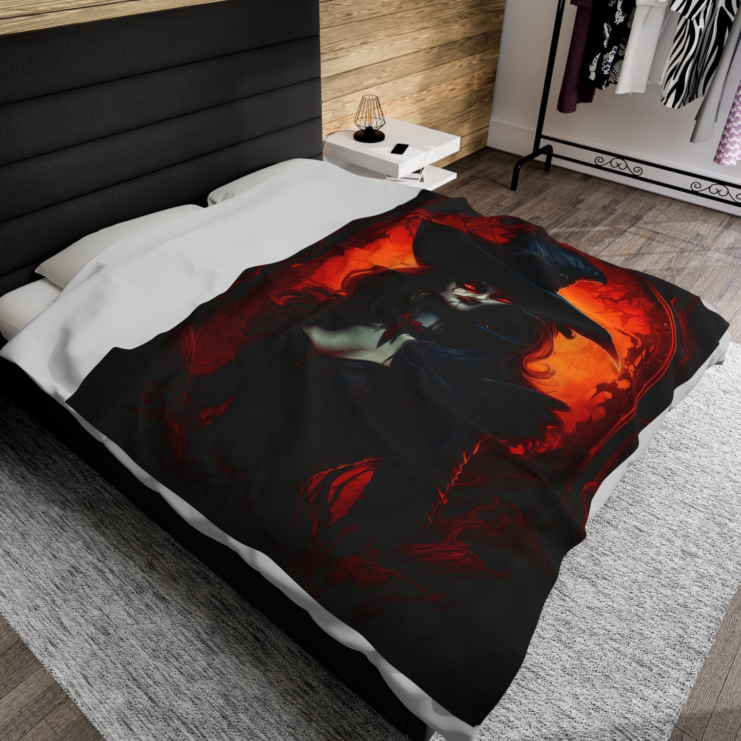 Witch Vampire Halloween Velveteen Plush Blanket - Enchanting Darkness