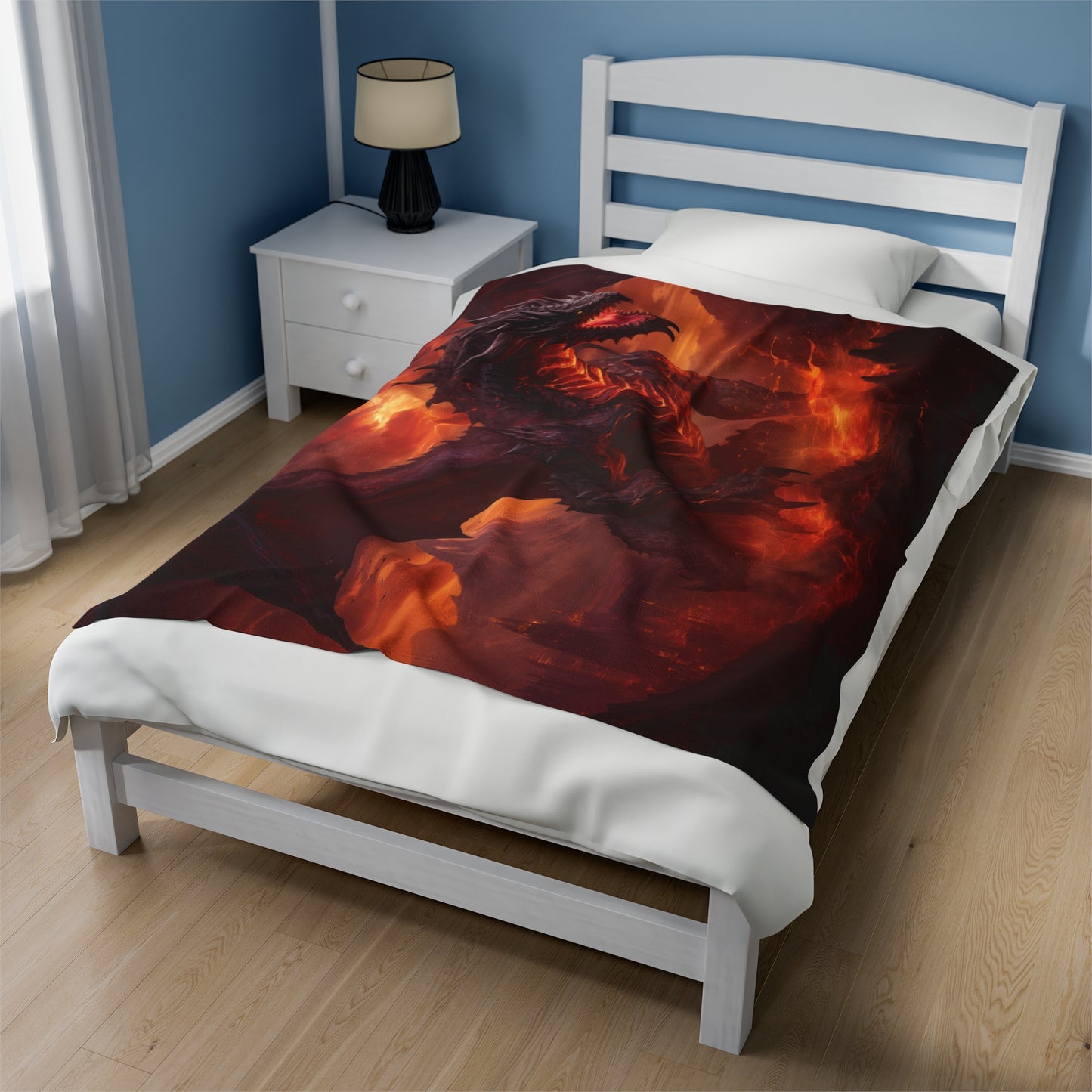 Couverture Dragon Noir - Couverture en velours peluche Dragon Noir des Flammes Infernales - Cadeau pour joueur geek