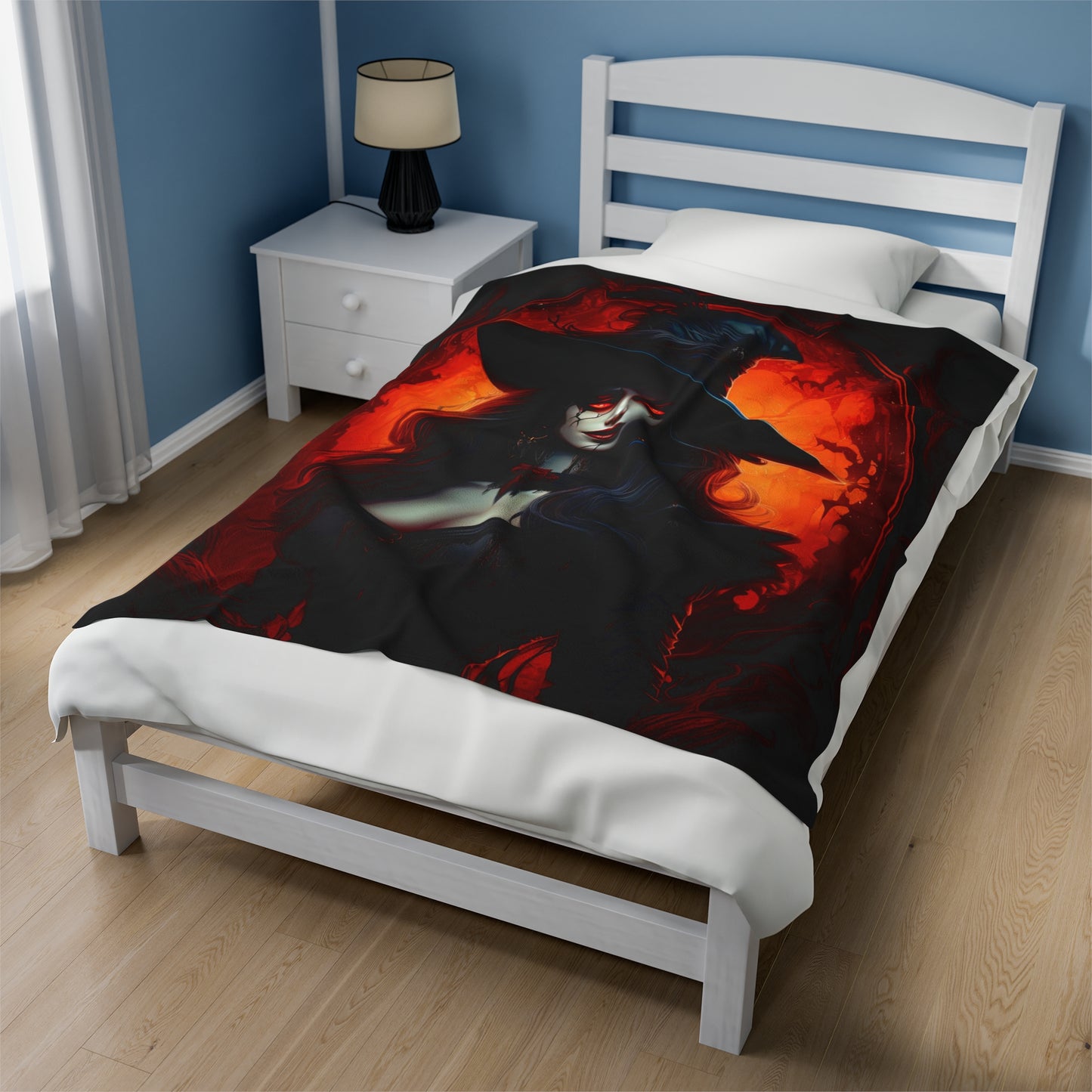 Witch Vampire Halloween Velveteen Plush Blanket - Enchanting Darkness