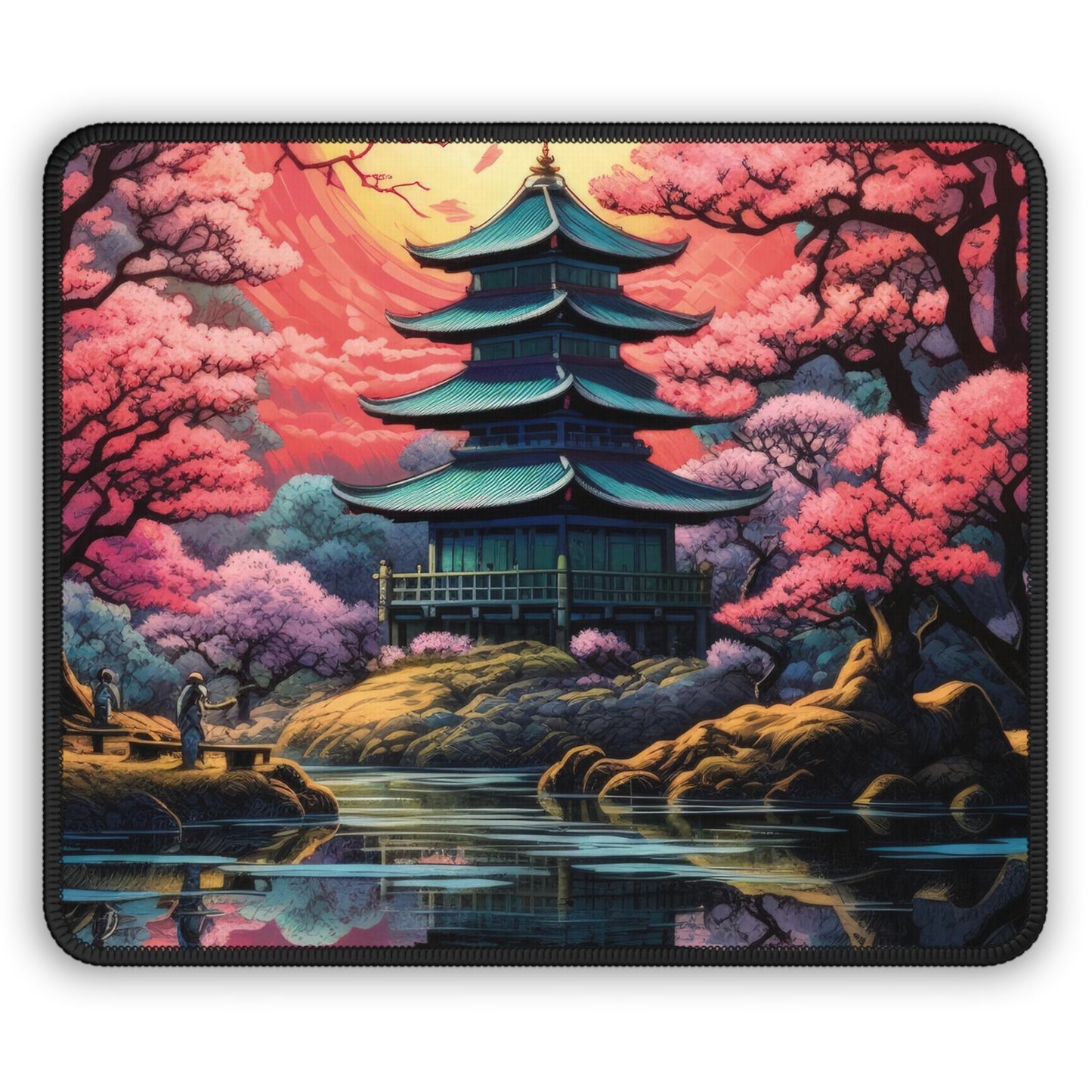 Gaming Mouse Pad - Japanese Zen Garden and Cherry Blossom - Gift for Gamer Boyfriend Husband