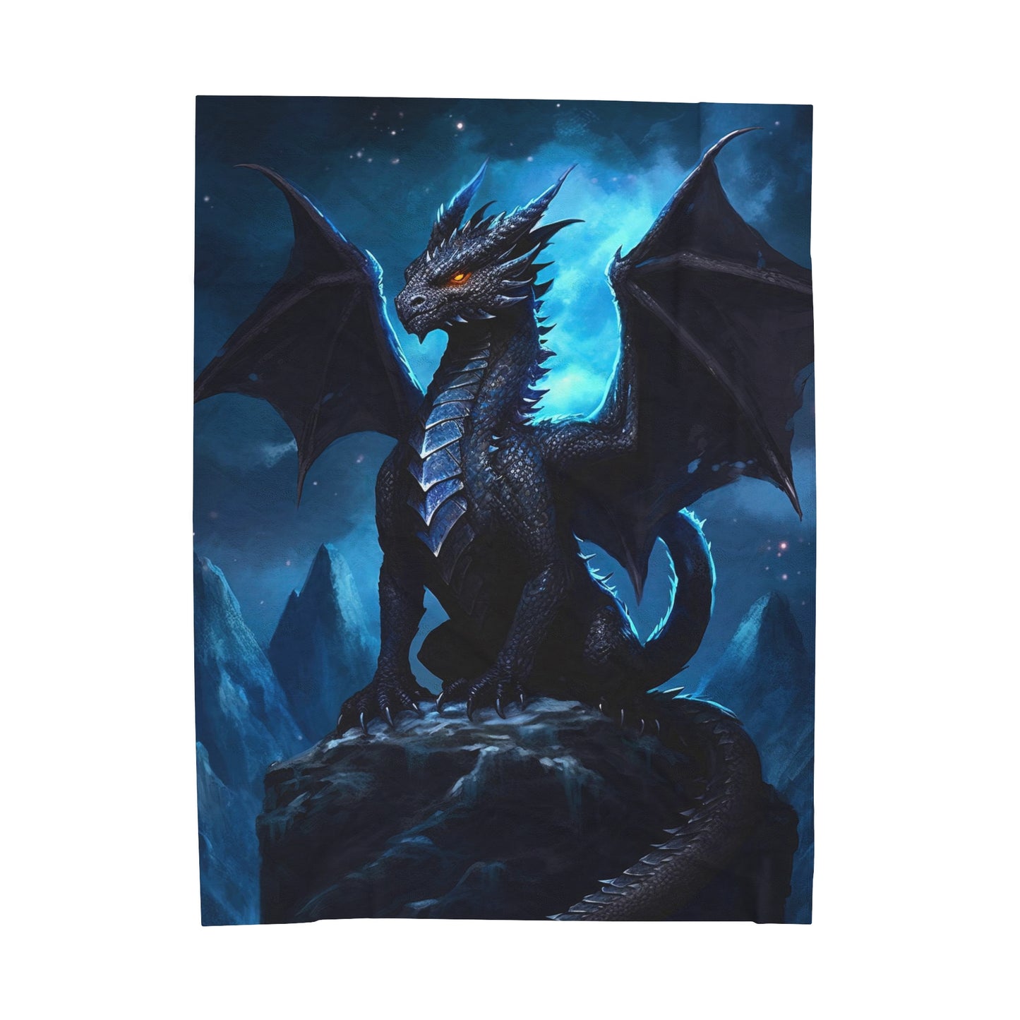 Velveteen Plush Blanket - Nocturnal Sovereign: Black Dragon's Midnight Peak