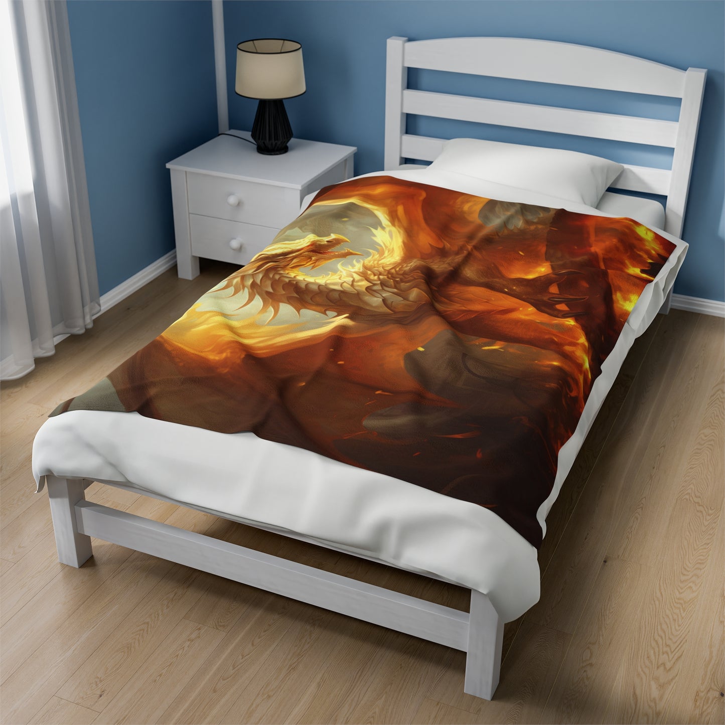 Gold Dragon Blanket - Dragon of Light Velveteen Plush Blanket - Gift for Geek Gamer