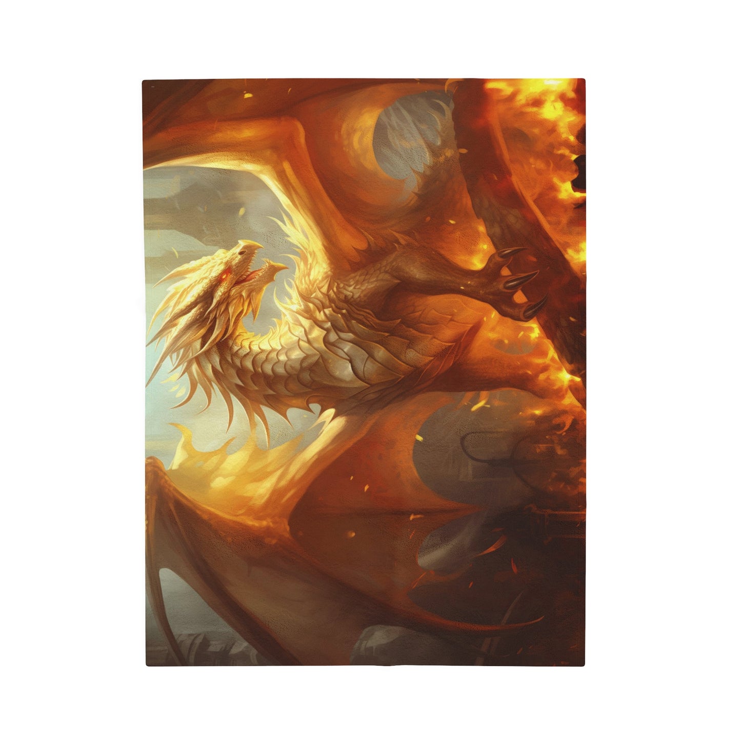 Gold Dragon Blanket - Dragon of Light Velveteen Plush Blanket - Gift for Geek Gamer