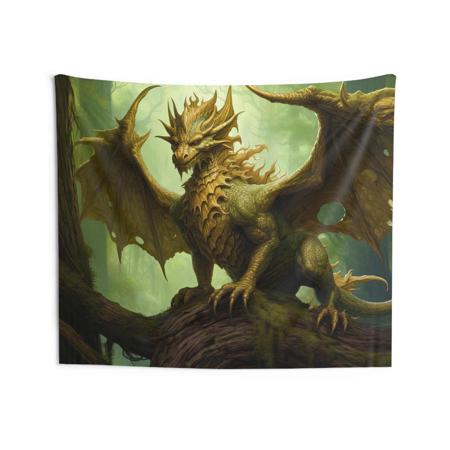 Indoor Wall Tapestries - Verdant Harmony: Majestic Green Nature Dragon
