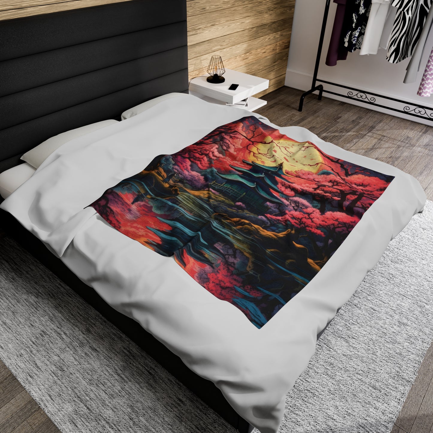 Velveteen Plush Blanket - Serenity in Cherry Blossom Bloom: Japanese Zen Garden