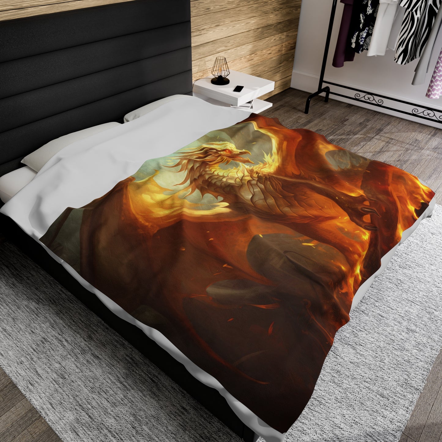 Gold Dragon Blanket - Dragon of Light Velveteen Plush Blanket - Gift for Geek Gamer