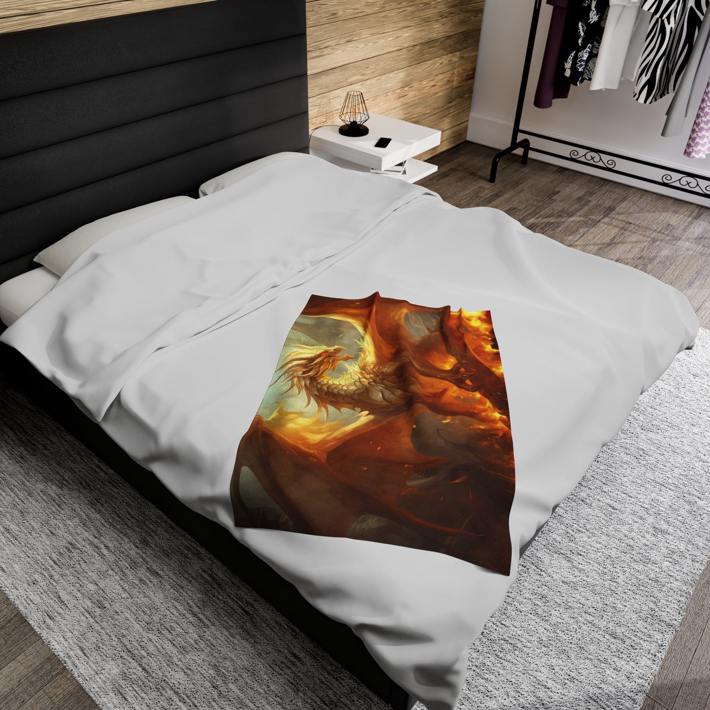 Gold Dragon Blanket - Dragon of Light Velveteen Plush Blanket - Gift for Geek Gamer