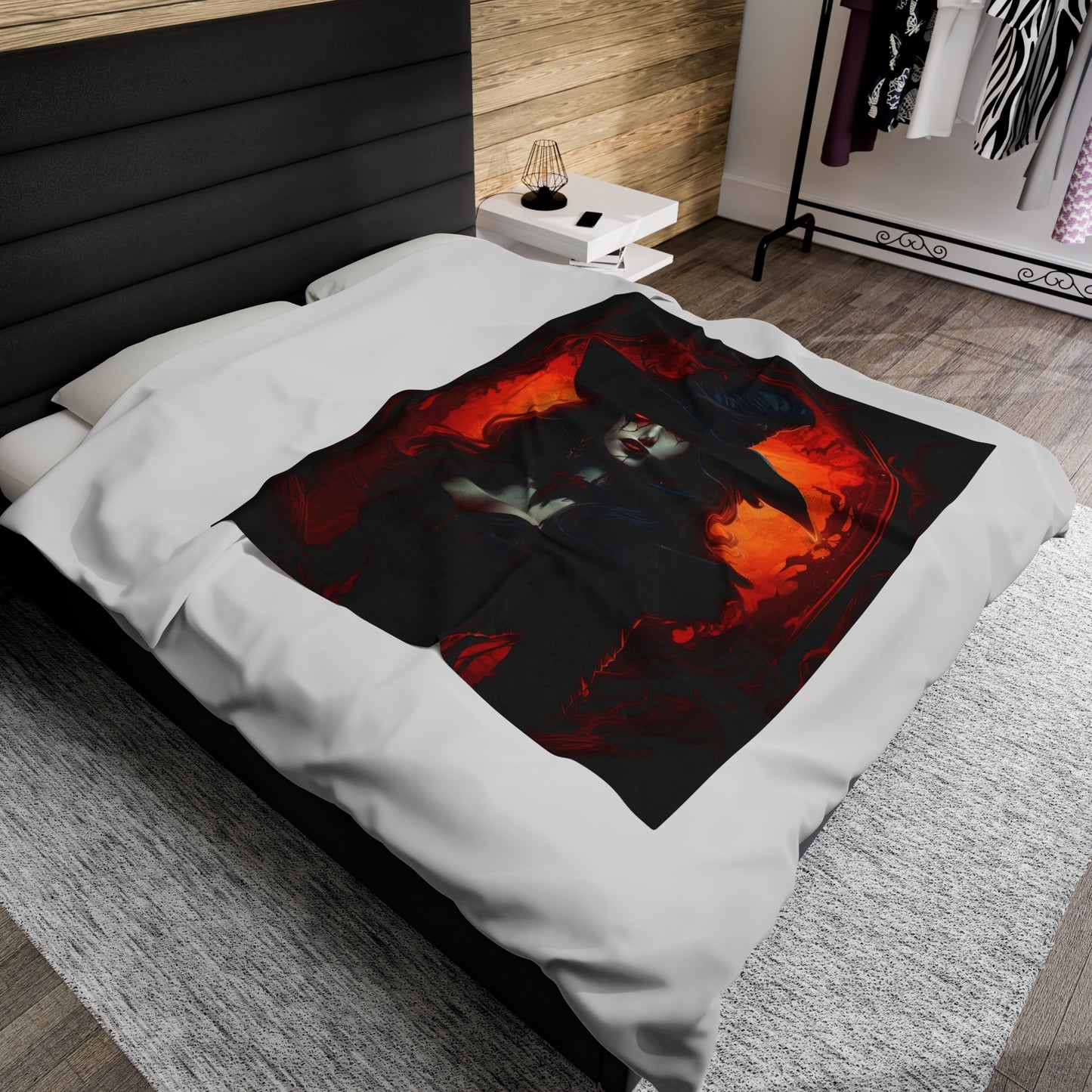 Witch Vampire Halloween Velveteen Plush Blanket - Enchanting Darkness