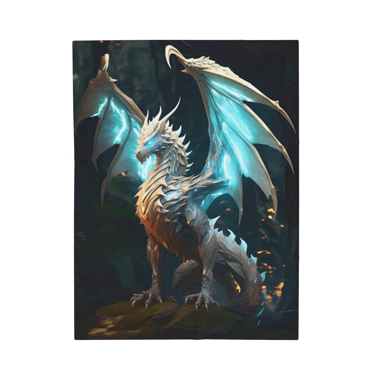 White Dragon Blanket - White Holy Dragon Velveteen Plush Blanket - Fantasy Gift for Gamer