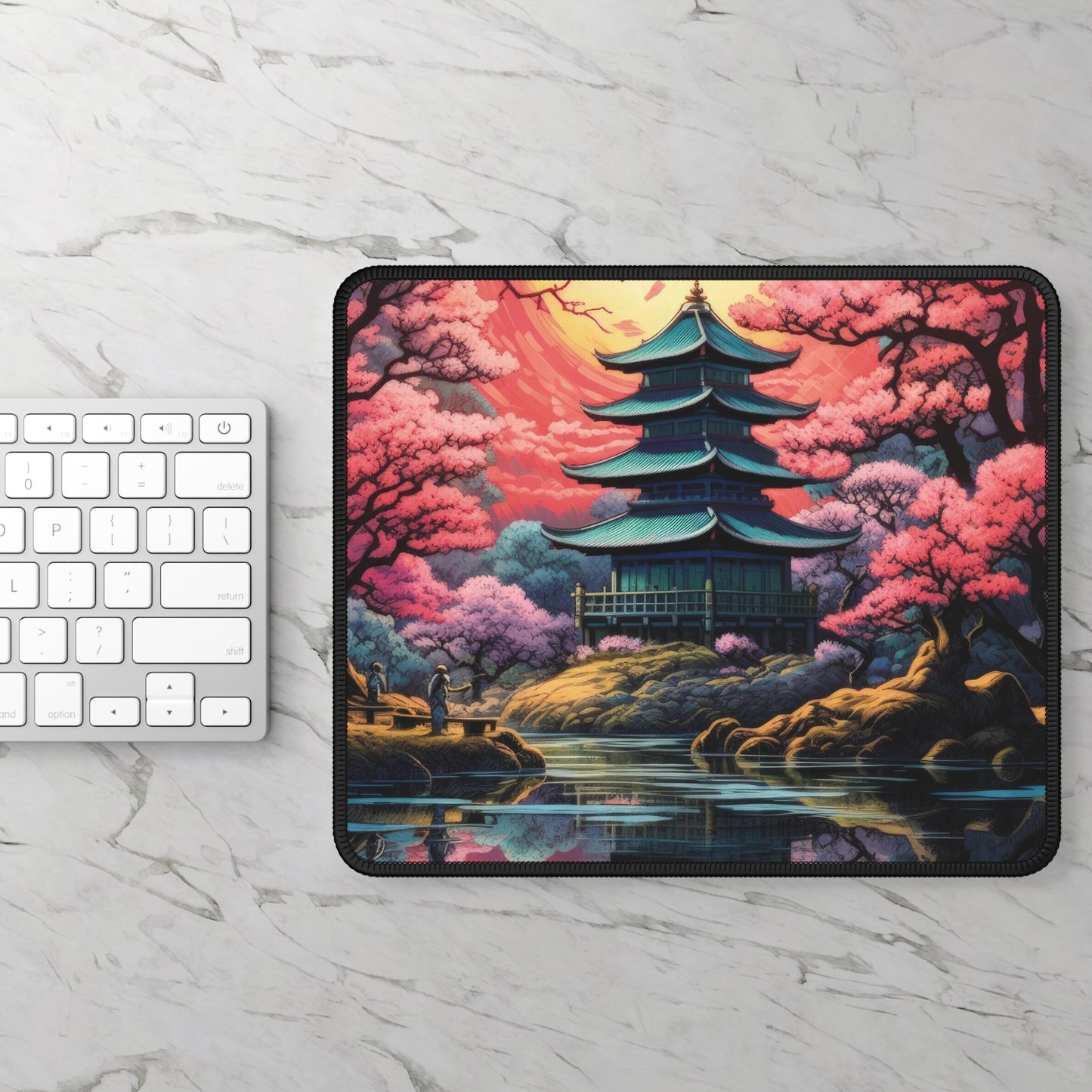 Gaming Mouse Pad - Japanese Zen Garden and Cherry Blossom - Gift for Gamer Boyfriend Husband
