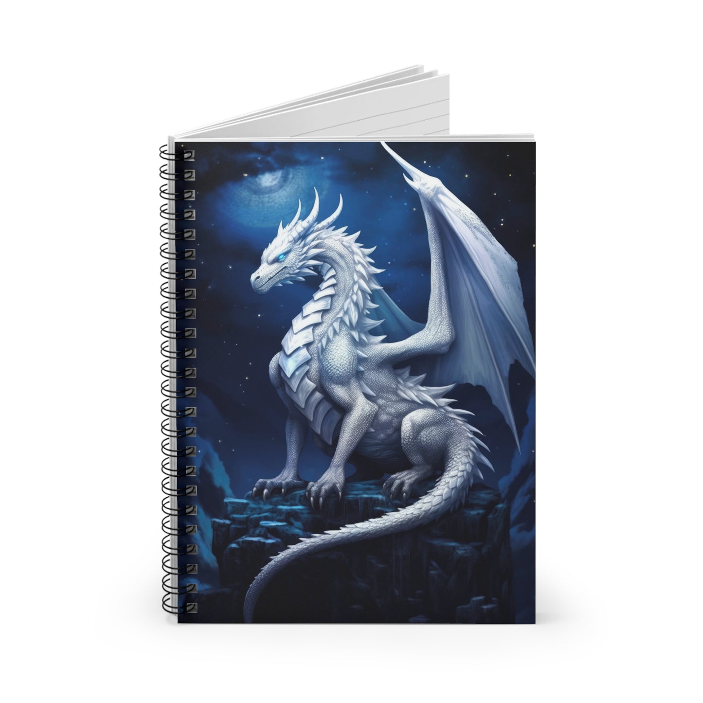 Spiral Notebook - Ruled Line - White Holy Dragon against a moonlit background - Gift for student