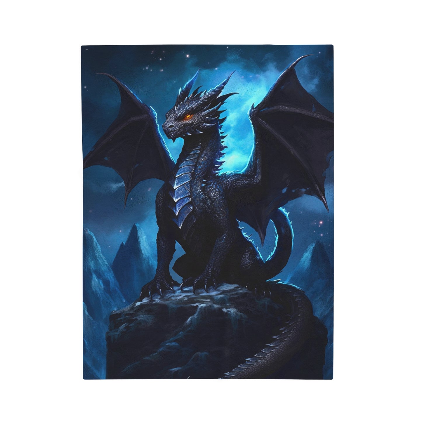Velveteen Plush Blanket - Nocturnal Sovereign: Black Dragon's Midnight Peak