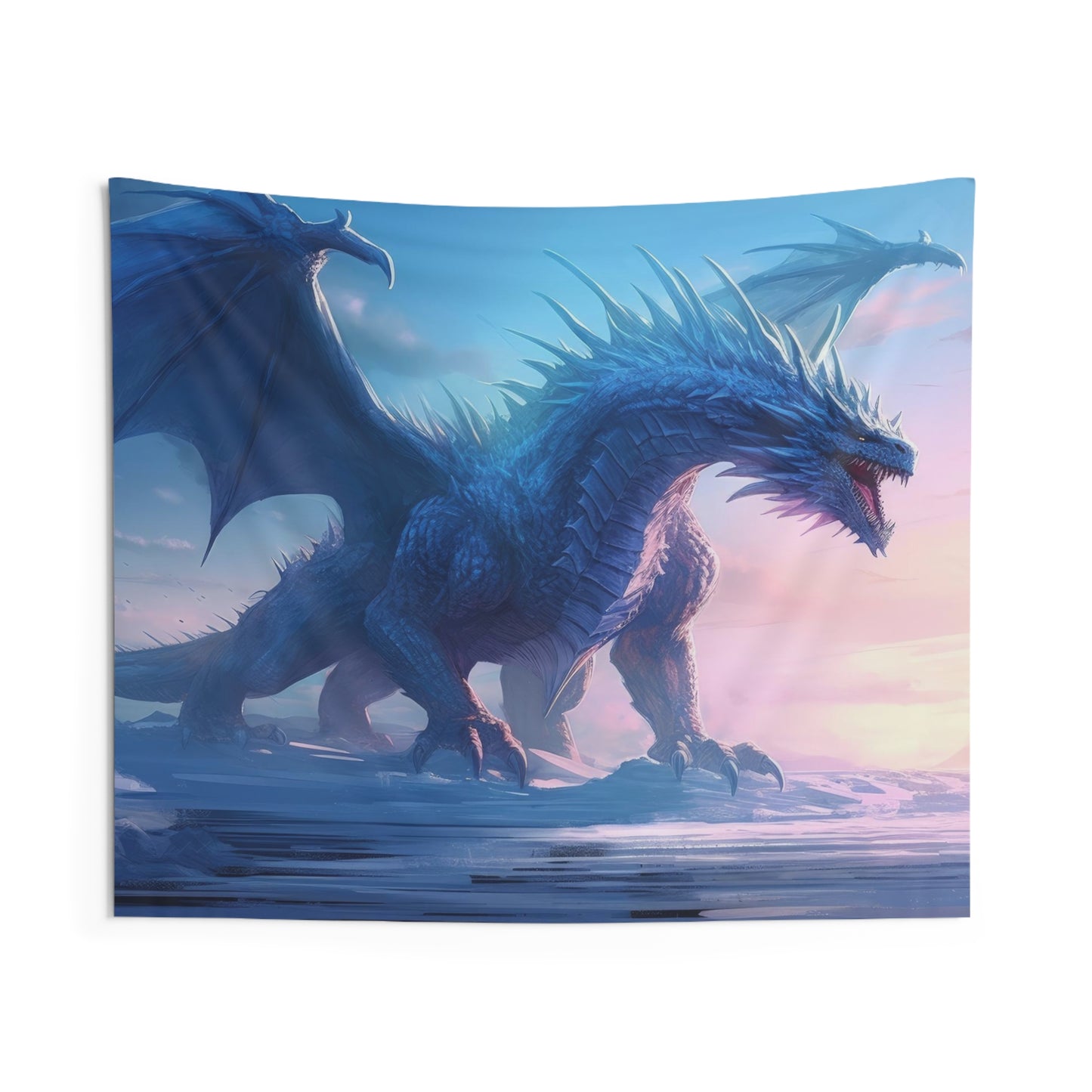 Indoor Wall Tapestries - Frostfire Majesty: Enchanting Ice Dragon