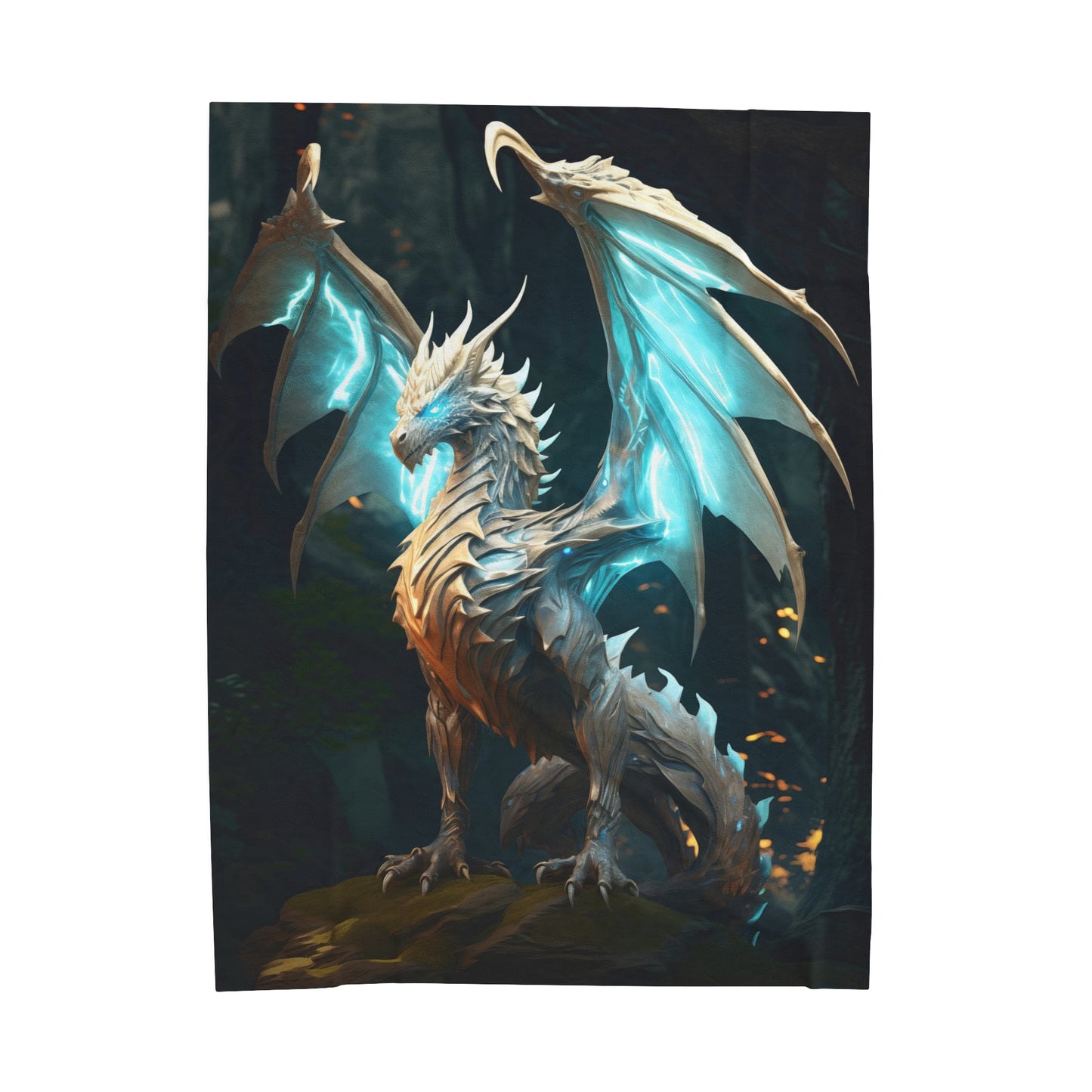 White Dragon Blanket - White Holy Dragon Velveteen Plush Blanket - Fantasy Gift for Gamer