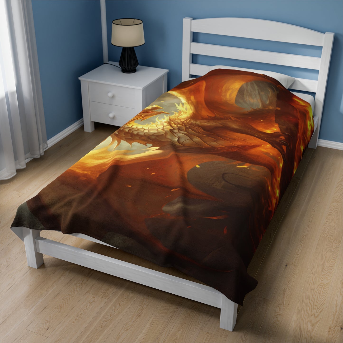 Gold Dragon Blanket - Dragon of Light Velveteen Plush Blanket - Gift for Geek Gamer