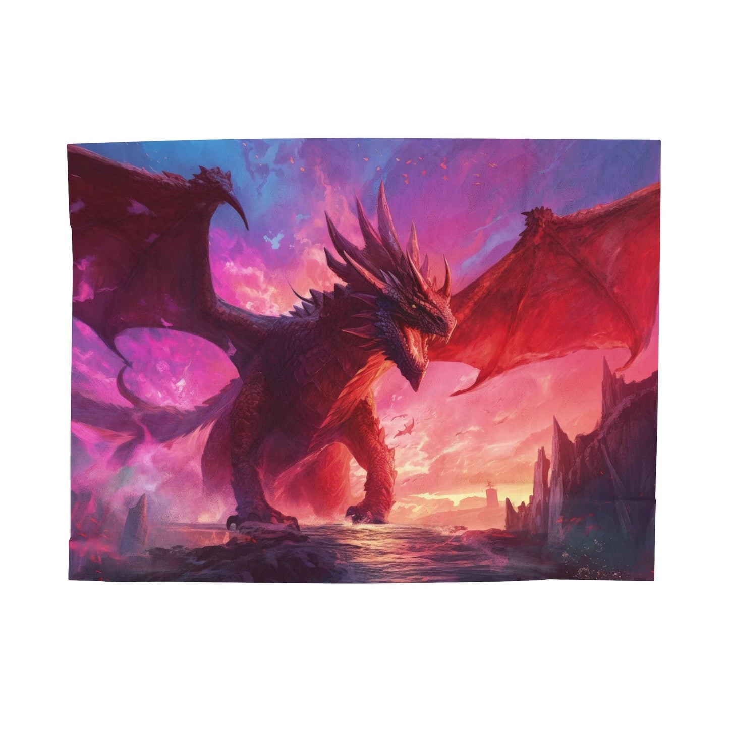Red Dragon Blanket - Velveteen Plush Fantasy Blanket - Gift for Gamer Geek
