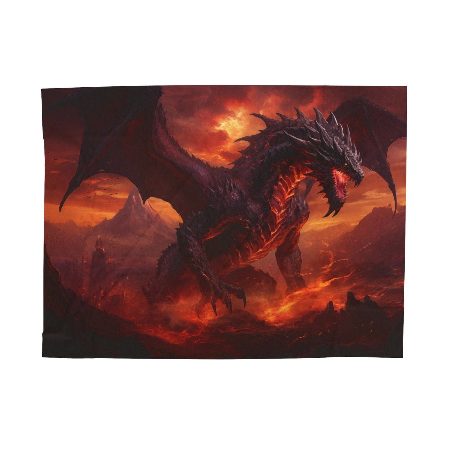 Couverture Dragon Noir - Couverture en velours peluche Dragon Noir des Flammes Infernales - Cadeau pour joueur geek