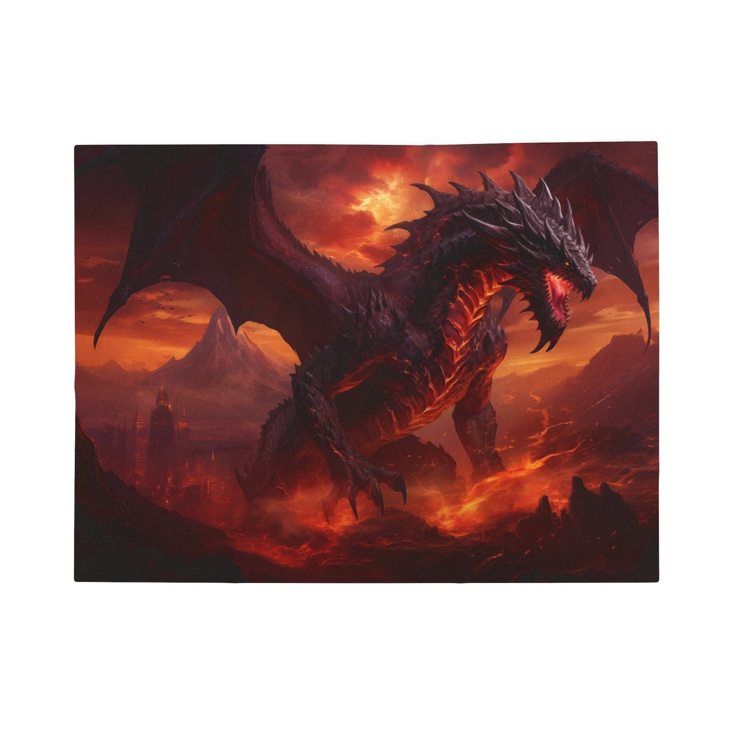 Couverture Dragon Noir - Couverture en velours peluche Dragon Noir des Flammes Infernales - Cadeau pour joueur geek