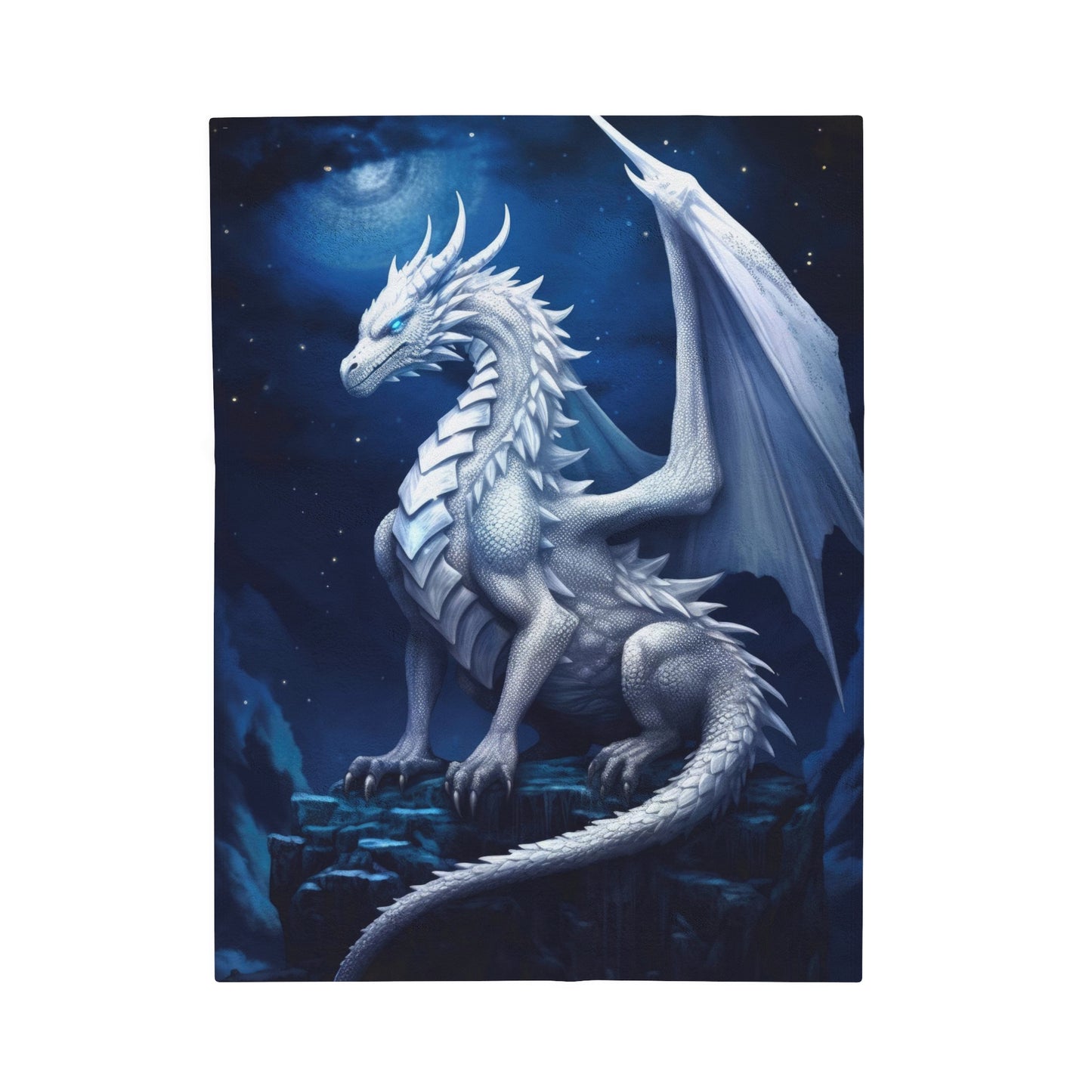 Velveteen Plush Blanket - Moonlit Serenity: White Holy Dragon's Radiance