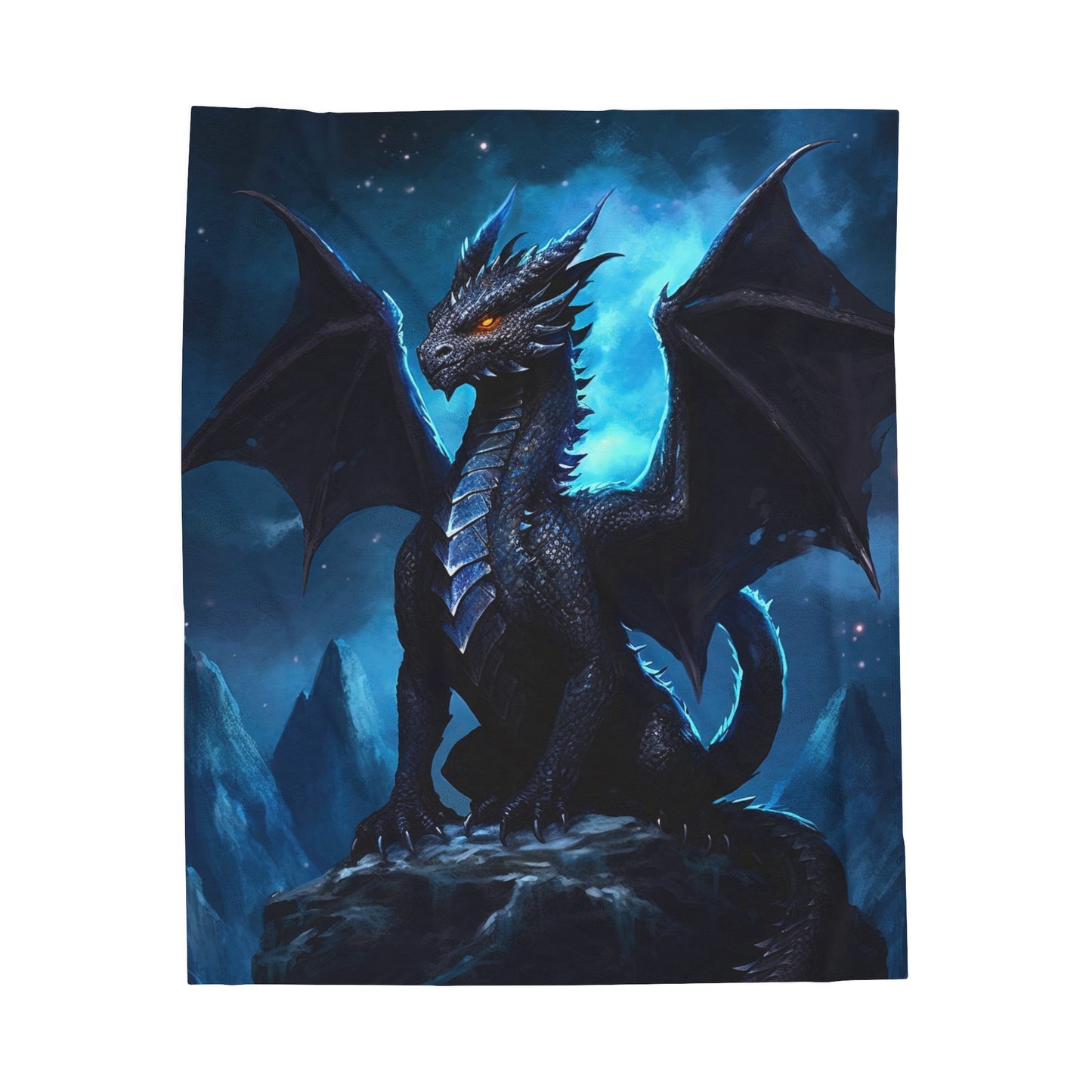 Velveteen Plush Blanket - Nocturnal Sovereign: Black Dragon's Midnight Peak