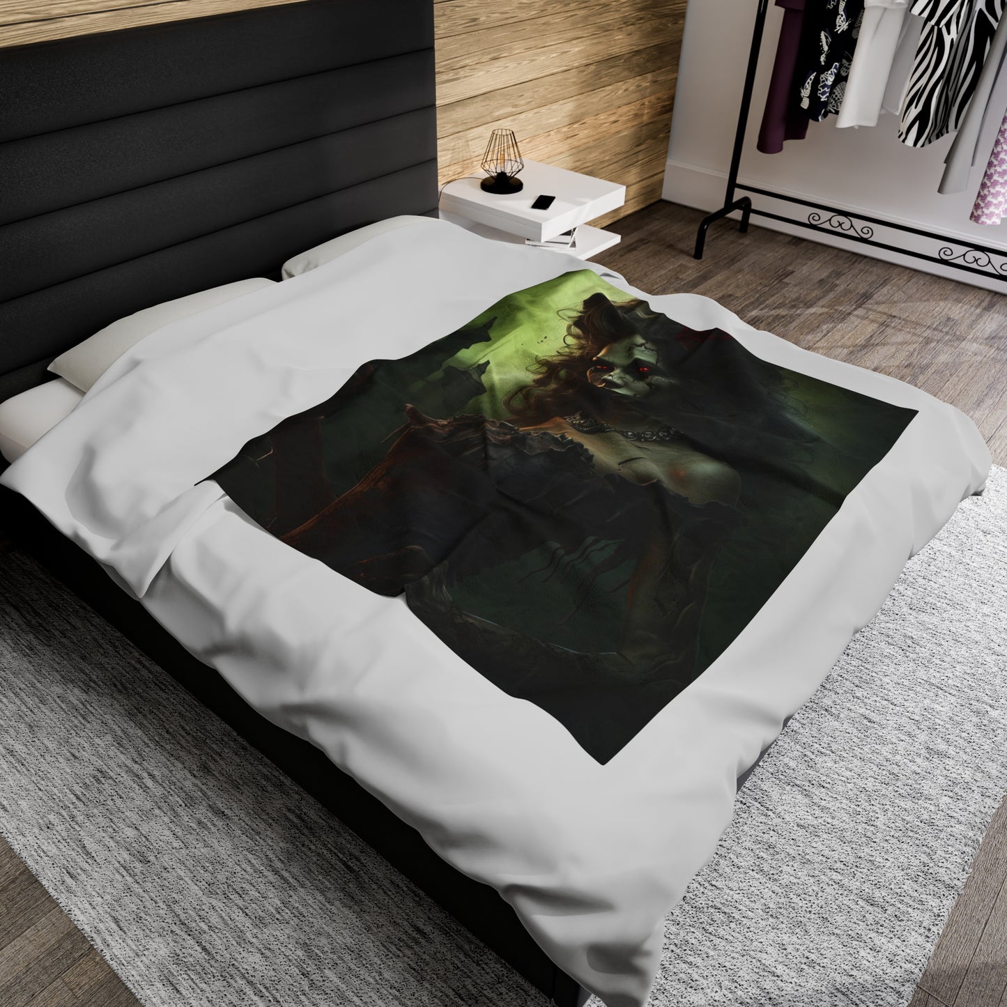 Velveteen Plush Blanket - Crimson Remembrance: Woman Zombie's Enigmatic Embrace