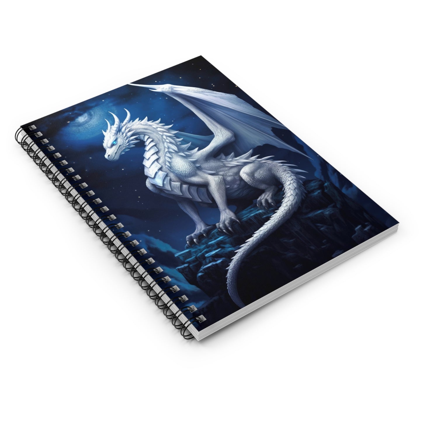 Spiral Notebook - Ruled Line - White Holy Dragon against a moonlit background - Gift for student