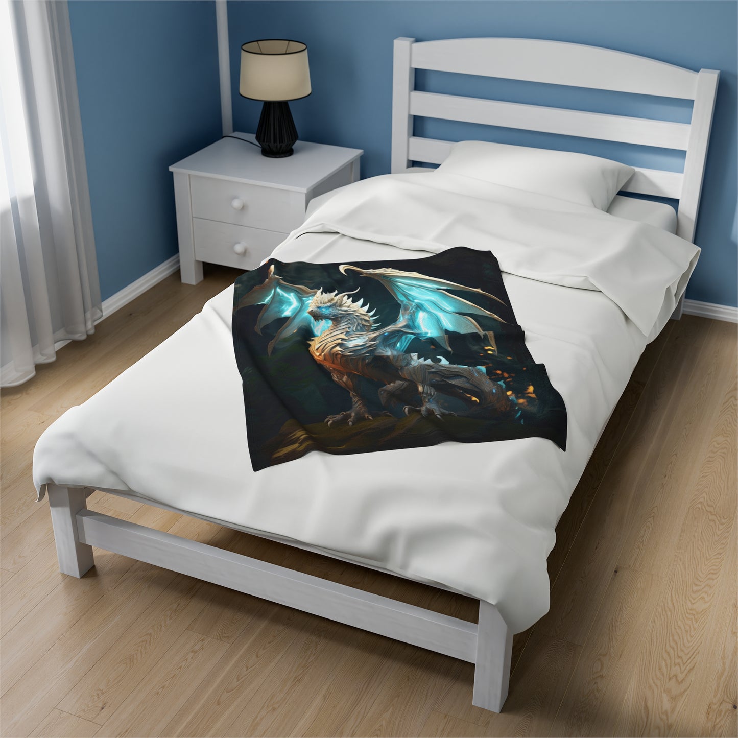 White Dragon Blanket - White Holy Dragon Velveteen Plush Blanket - Fantasy Gift for Gamer