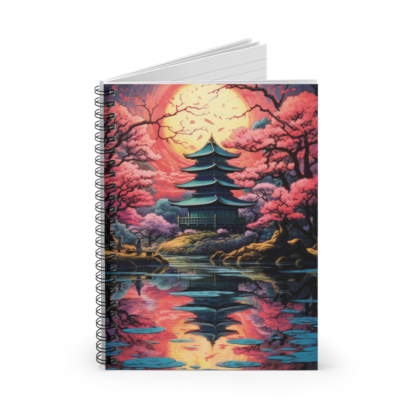 Spiral Notebook - Ruled Line - Japanese Zen garden with Cherry Blossoms