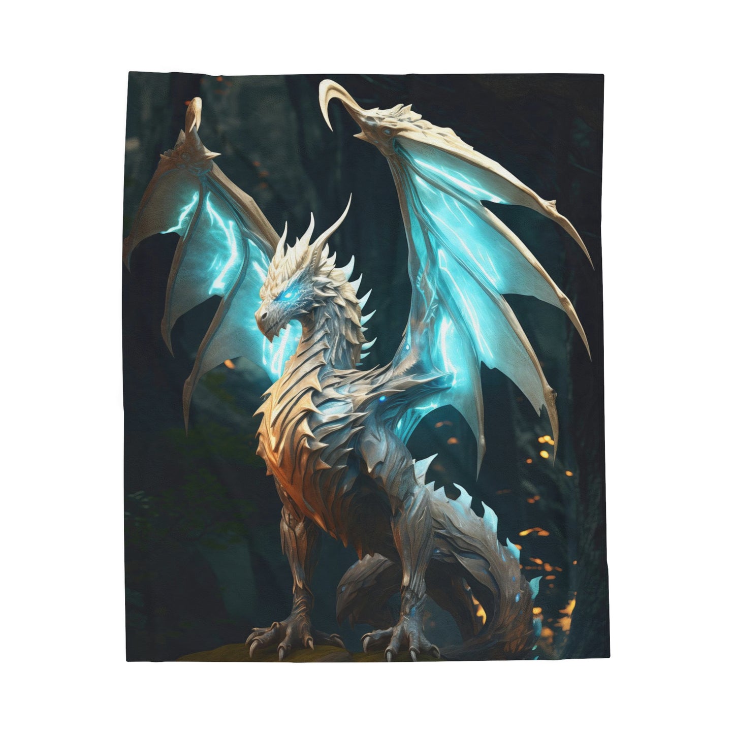 White Dragon Blanket - White Holy Dragon Velveteen Plush Blanket - Fantasy Gift for Gamer