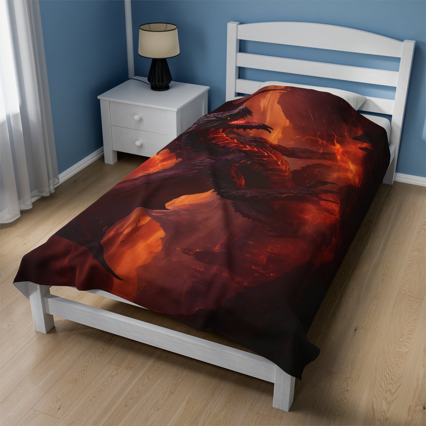 Couverture Dragon Noir - Couverture en velours peluche Dragon Noir des Flammes Infernales - Cadeau pour joueur geek