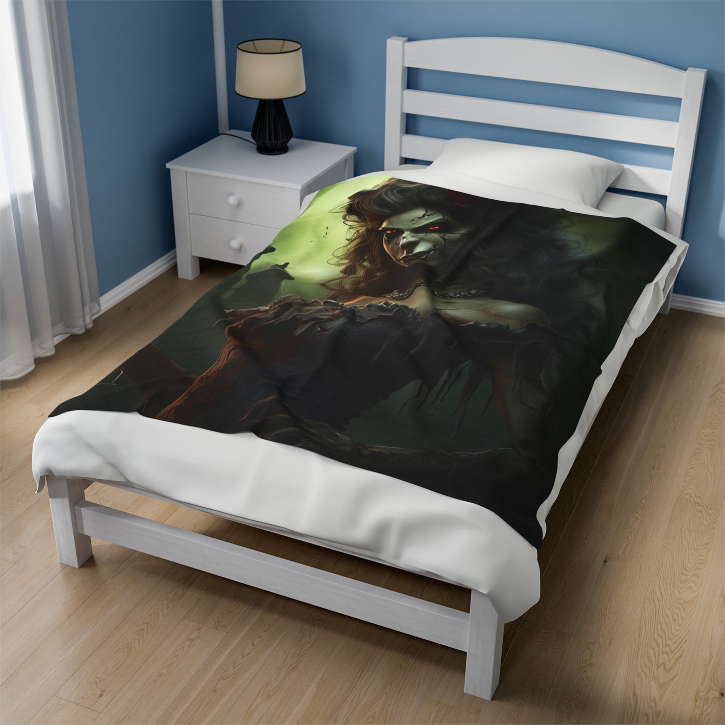 Velveteen Plush Blanket - Crimson Remembrance: Woman Zombie's Enigmatic Embrace