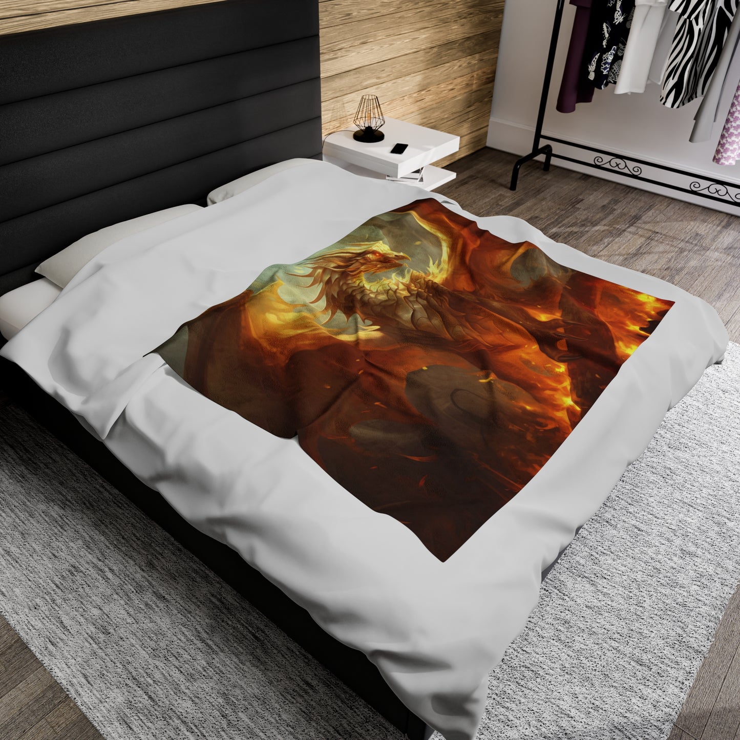 Gold Dragon Blanket - Dragon of Light Velveteen Plush Blanket - Gift for Geek Gamer