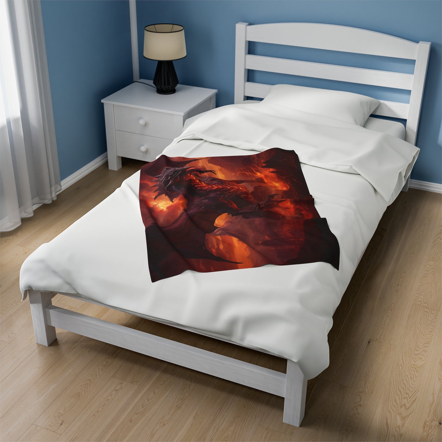 Couverture Dragon Noir - Couverture en velours peluche Dragon Noir des Flammes Infernales - Cadeau pour joueur geek