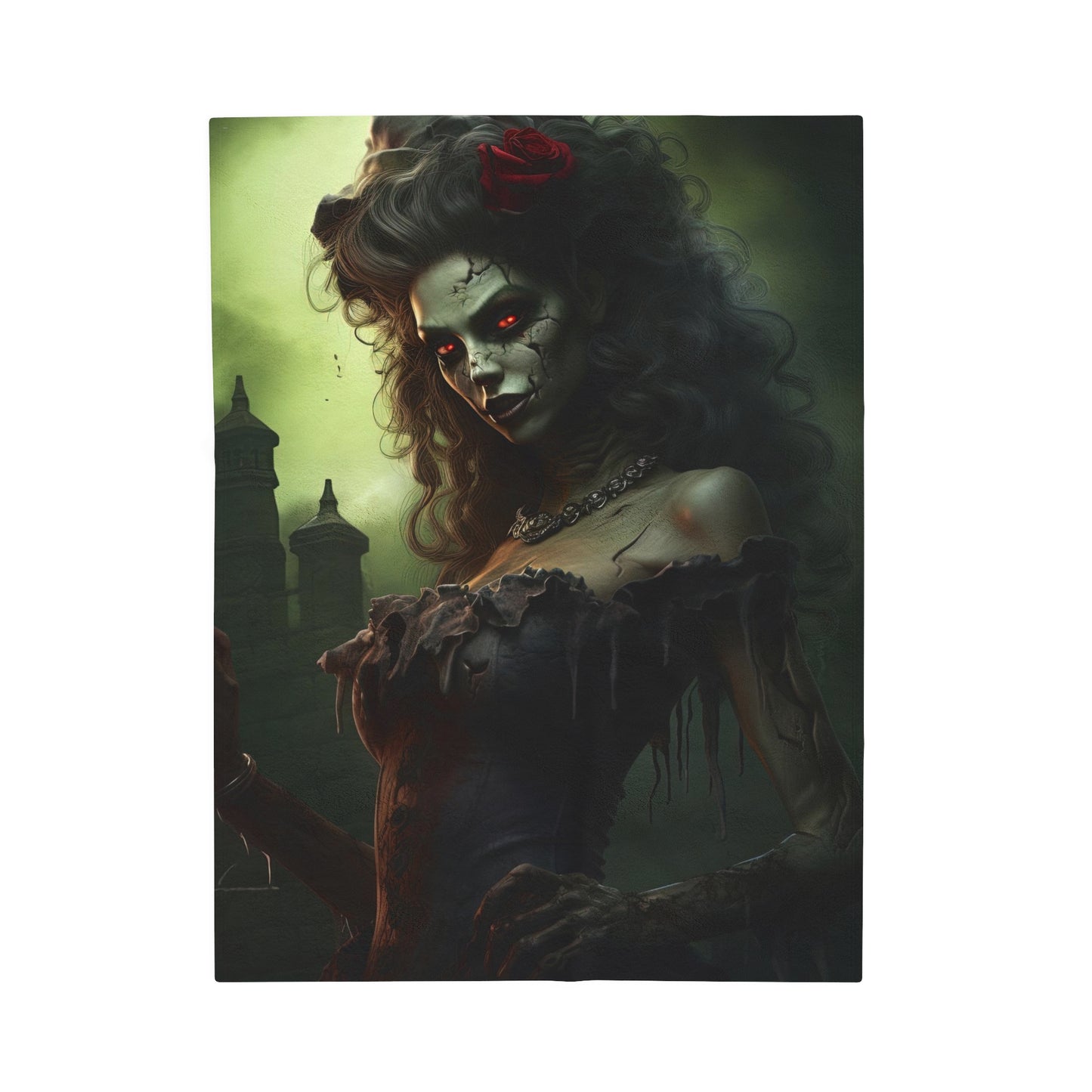 Velveteen Plush Blanket - Crimson Remembrance: Woman Zombie's Enigmatic Embrace