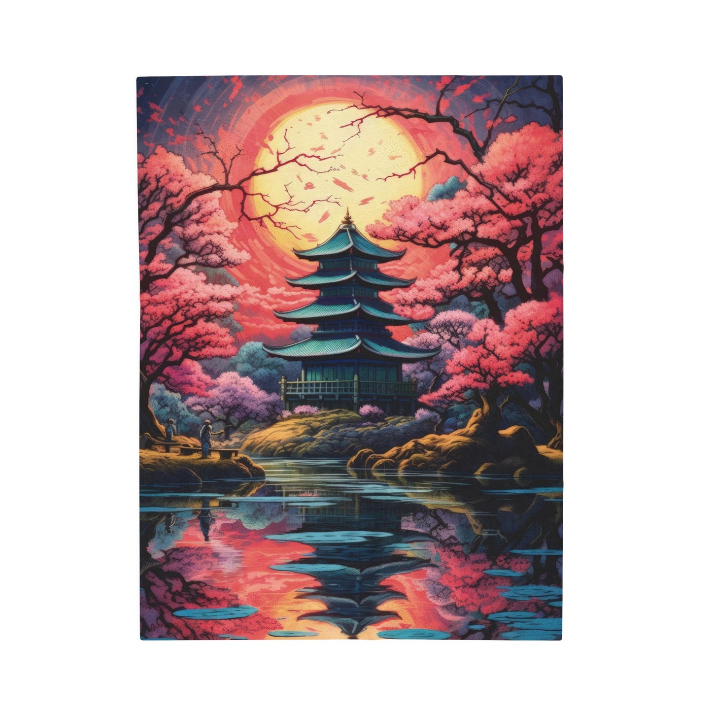 Velveteen Plush Blanket - Serenity in Cherry Blossom Bloom: Japanese Zen Garden