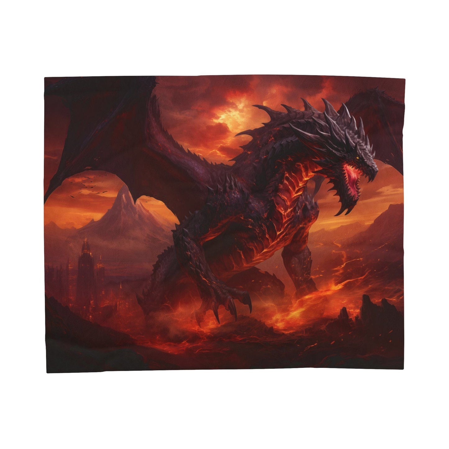 Couverture Dragon Noir - Couverture en velours peluche Dragon Noir des Flammes Infernales - Cadeau pour joueur geek