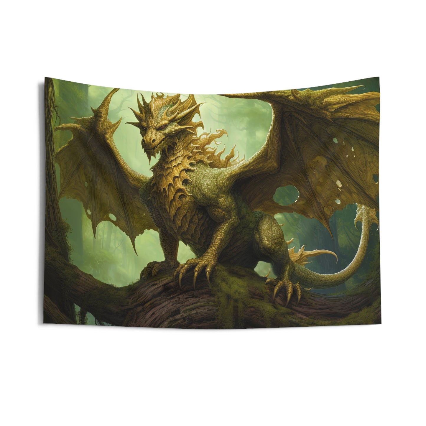 Indoor Wall Tapestries - Verdant Harmony: Majestic Green Nature Dragon