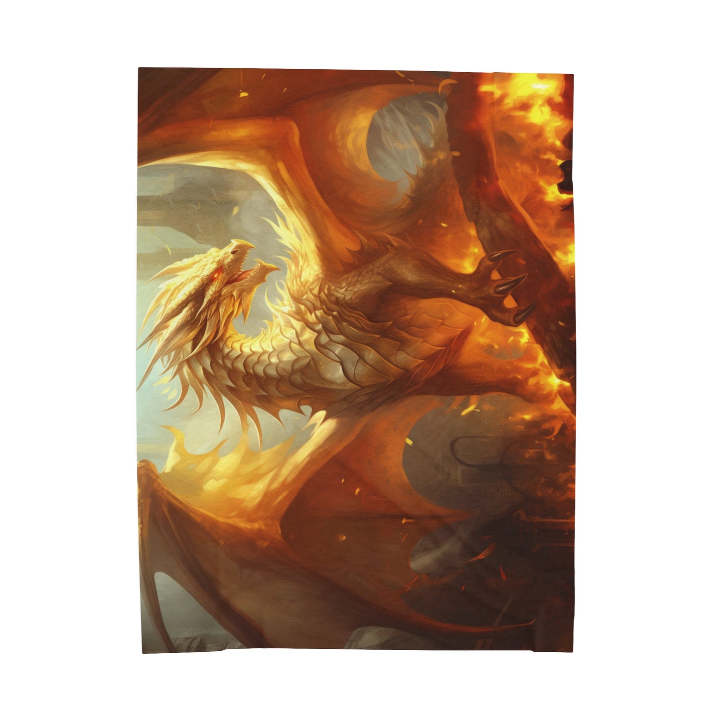 Gold Dragon Blanket - Dragon of Light Velveteen Plush Blanket - Gift for Geek Gamer