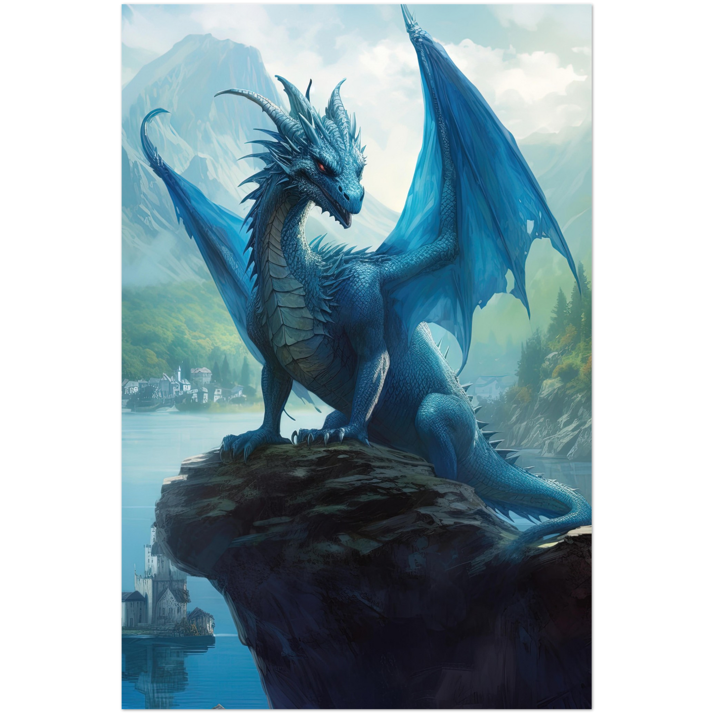 Blue Dragon Wall Art, Blue Dragon Poster, Fantasy Art Canvas Gift for Gamer - Poster, Canvas, Framed Art, Hanger option
