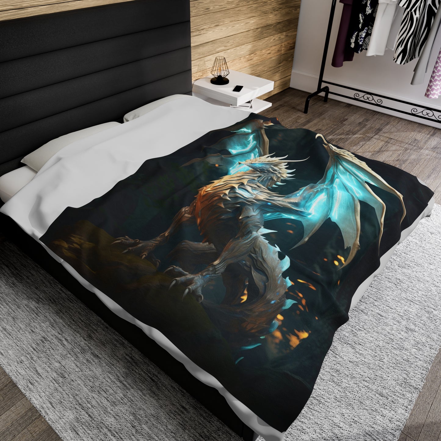 White Dragon Blanket - White Holy Dragon Velveteen Plush Blanket - Fantasy Gift for Gamer