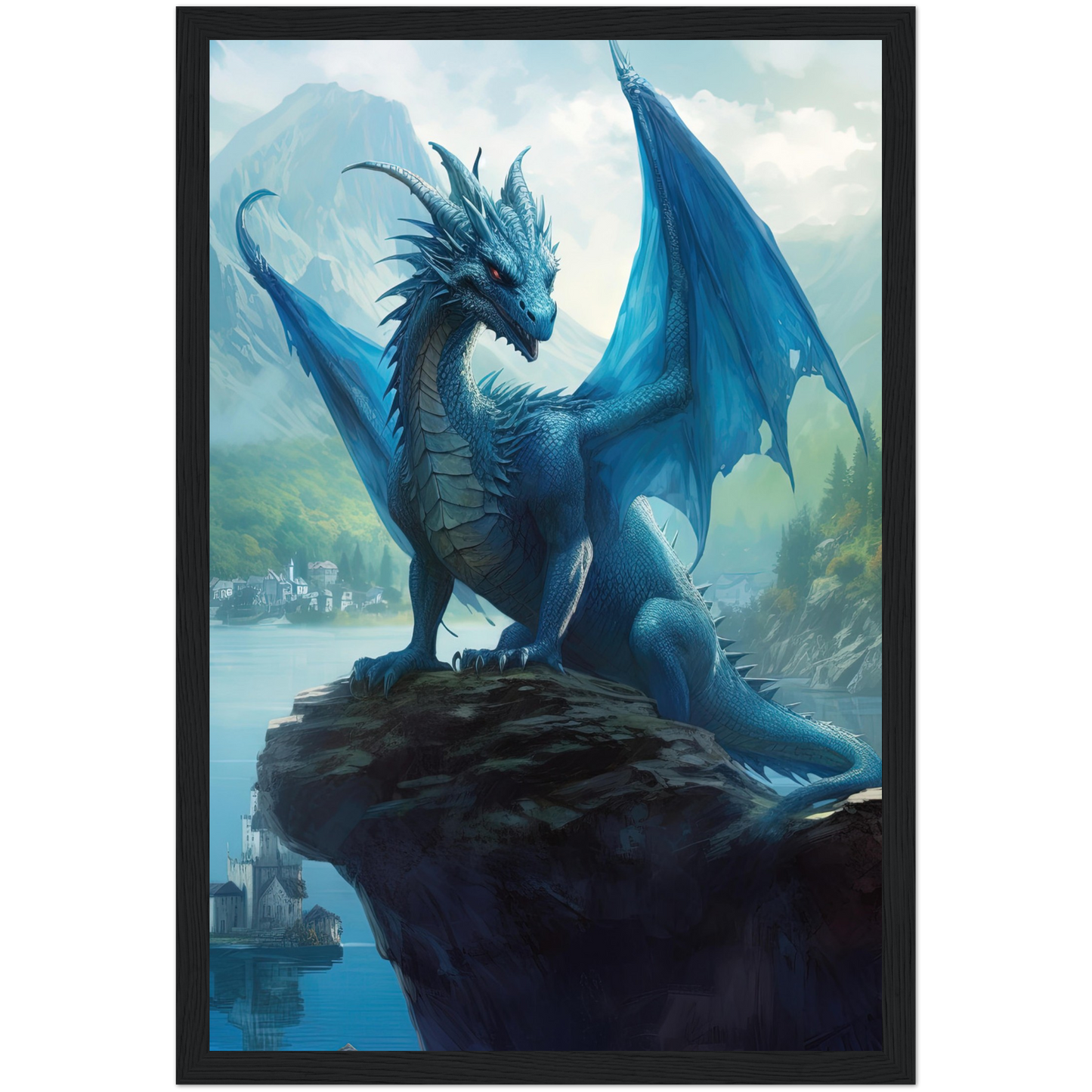 Blue Dragon Wall Art, Blue Dragon Poster, Fantasy Art Canvas Gift for Gamer - Poster, Canvas, Framed Art, Hanger option