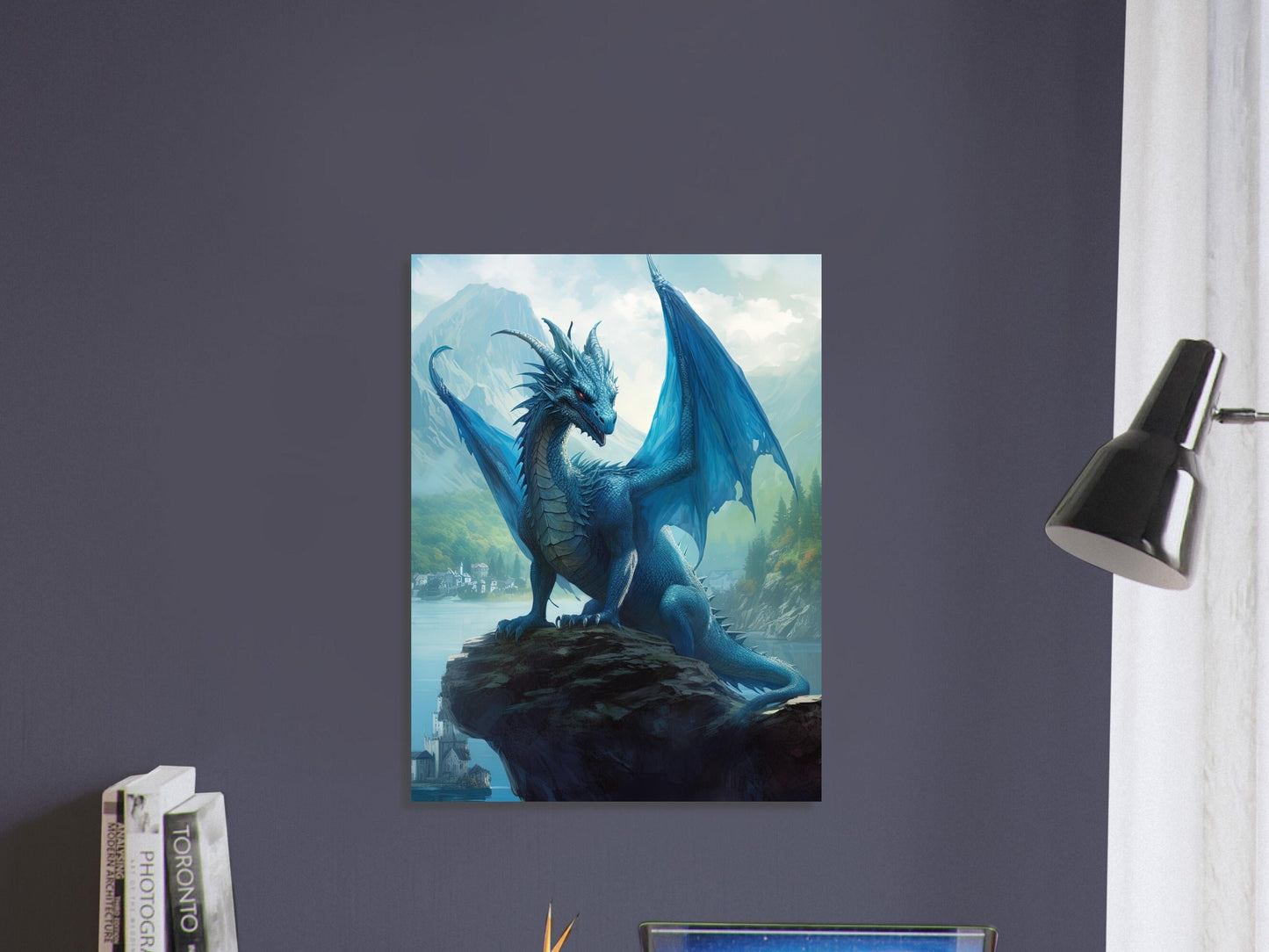 Blue Dragon Wall Art, Blue Dragon Poster, Fantasy Art Canvas Gift for Gamer - Poster, Canvas, Framed Art, Hanger option