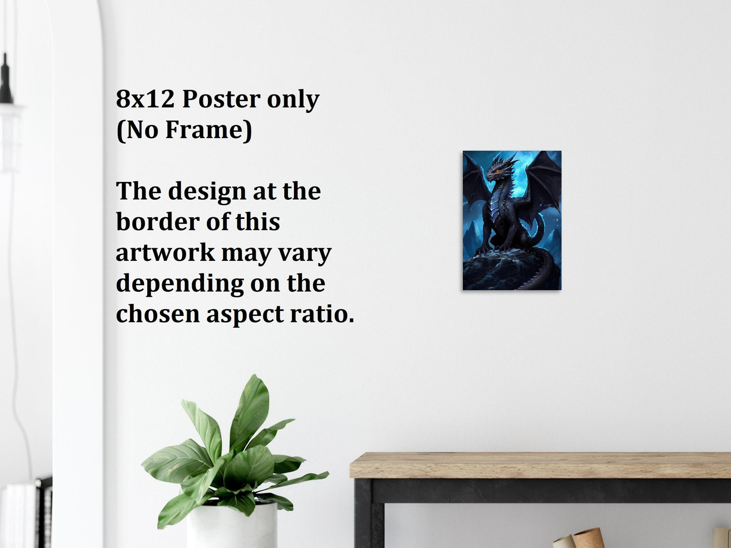 Décoration murale Dragon Noir, Poster Dragon Noir, Toile d'Art Fantastique, Cadeau pour Gamer