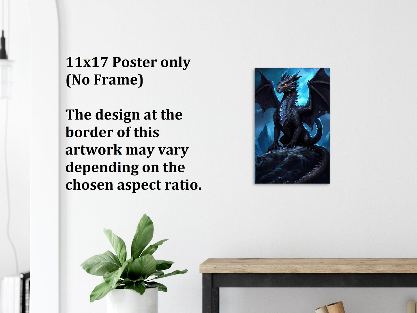 Décoration murale Dragon Noir, Poster Dragon Noir, Toile d'Art Fantastique, Cadeau pour Gamer