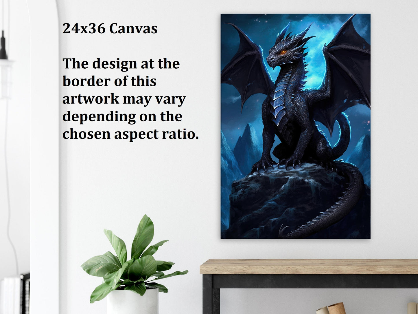 Décoration murale Dragon Noir, Poster Dragon Noir, Toile d'Art Fantastique, Cadeau pour Gamer